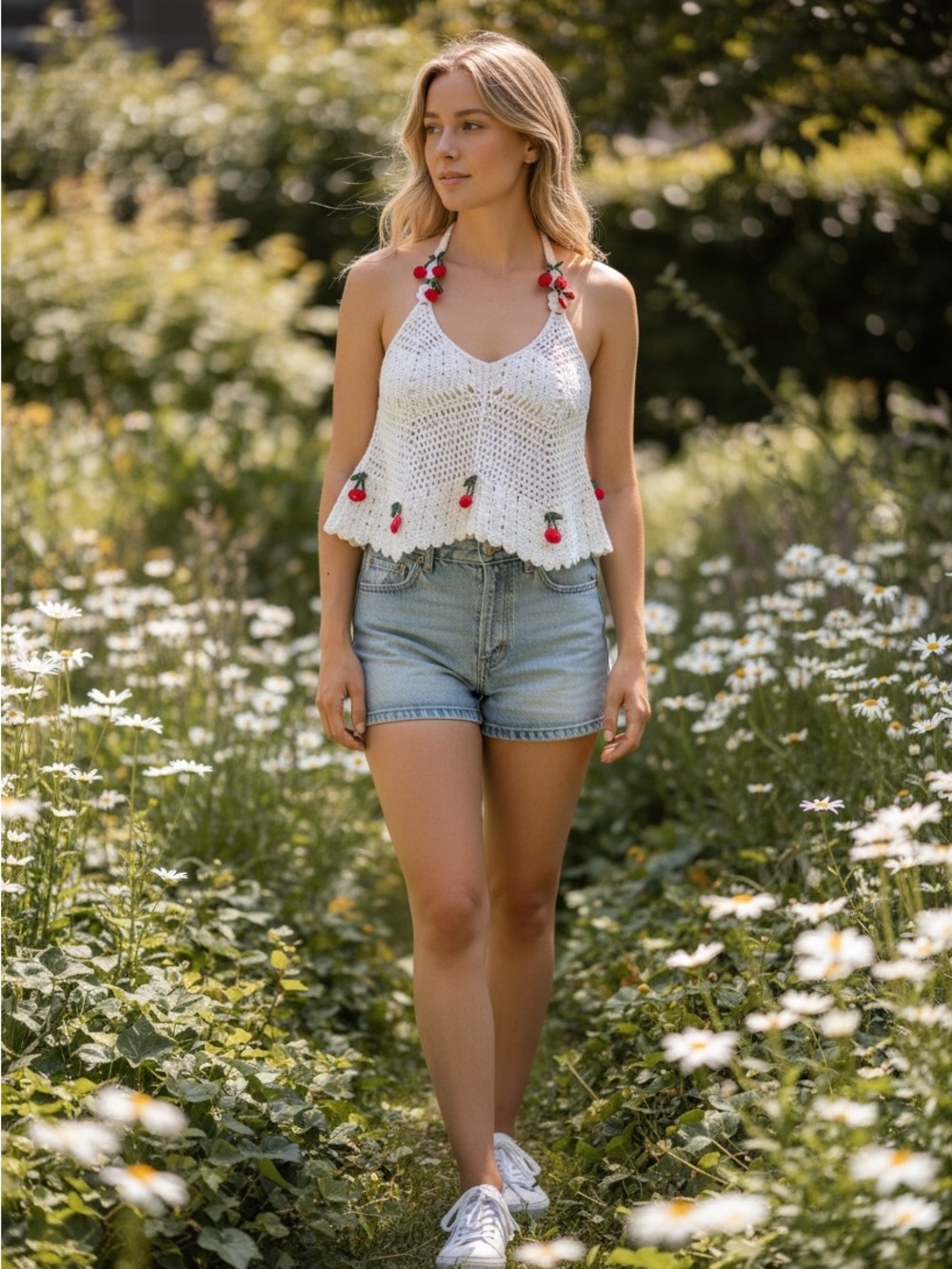 Rebellion Crochet Cherry Halter Tank Top | XS | Cottagecore Coquette Summer